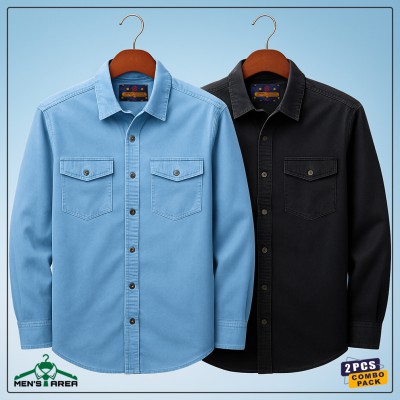 Denim Full Sleeve Double Pocket (Light Blue & Black)